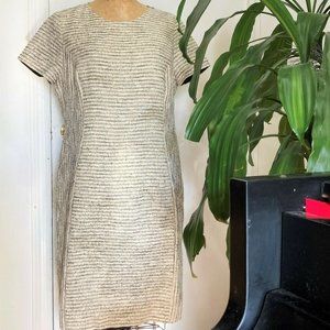 $$$ SHOSHANNA GOLD CREAM BLACK GORGEOUS METALLIC TWEED STRIPE COTTON LINEN DRESS